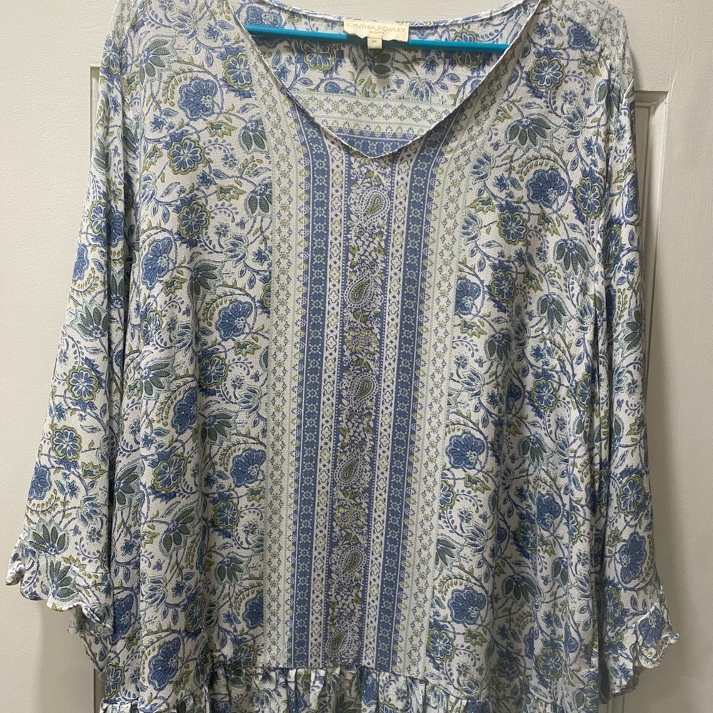 Cynthia Rowley Blue and White Floral Blouse